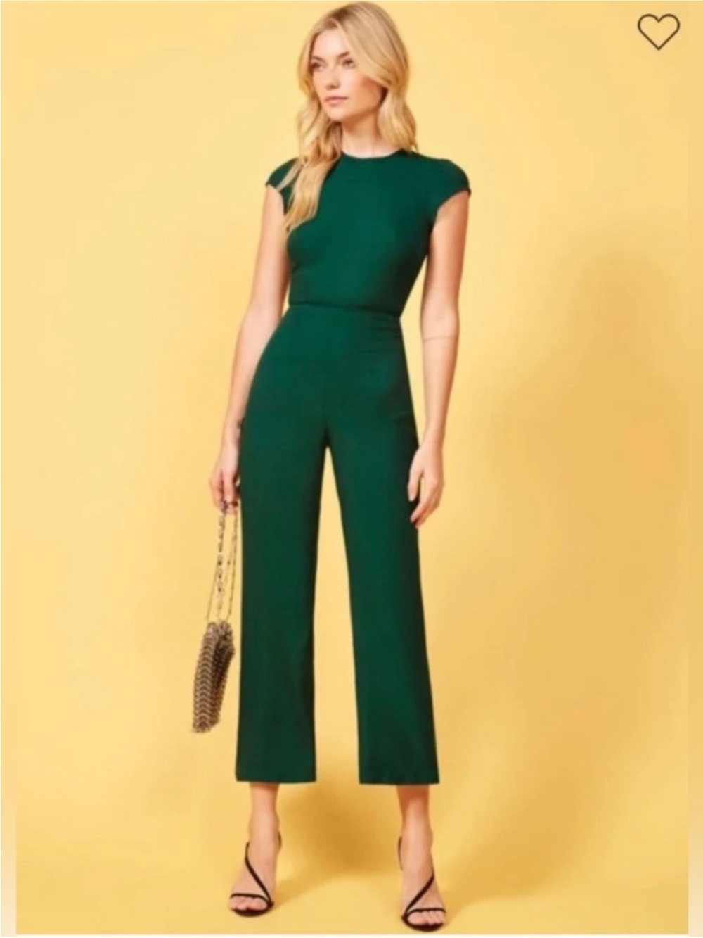Reformation Dark Green Cap-Sleeve Wide-Leg Jumpsuit
